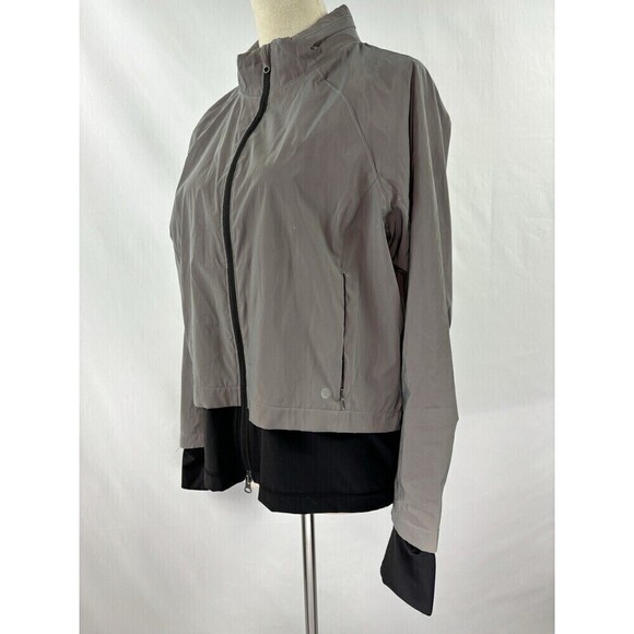Calia Reflective Jacket Silver Black Medium Layered Look Zippered Hood - Picture 1 of 15